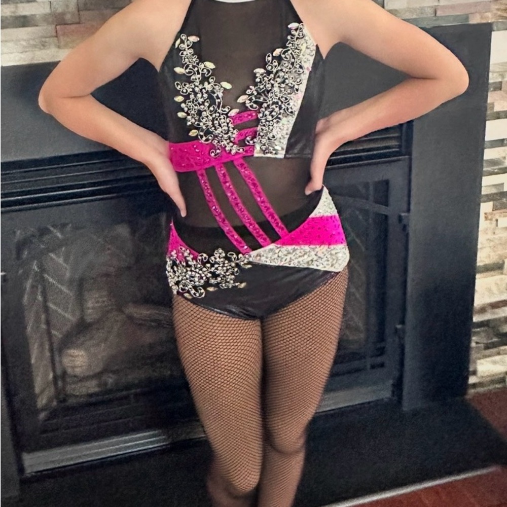 Glamour Black and Pink Embellished Bodysuit